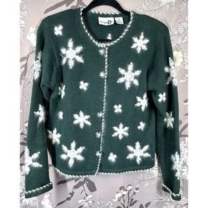 Paul Harris Design Womens Small Snowflake Soft Mohair Cardigan Sweater Green